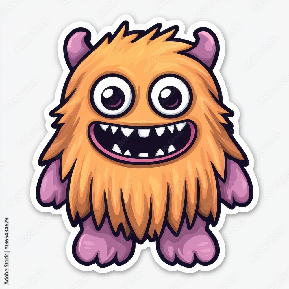 Fototapeta premium Adorable Fuzzy Orange Monster with Big Smile - Cartoon Character Illustration