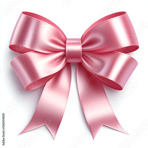 Pink satin ribbon bow isolated on white background.