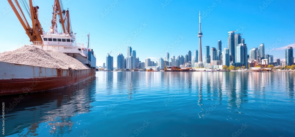 Fototapeta premium Cargo ship cityscape skyline