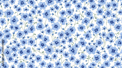 Watercolor Blue flower background, Seamless pattern with watercolor Blue flowers