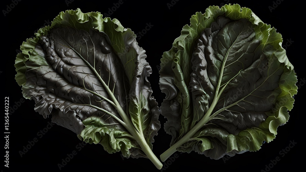 Fototapeta premium Fresh Leaf Icon – A black silhouette of a lettuce or spinach leaf, symbolizing fresh food 