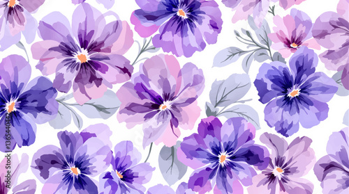 Watercolor Violet flower background, Seamless pattern with watercolor Violet flowers