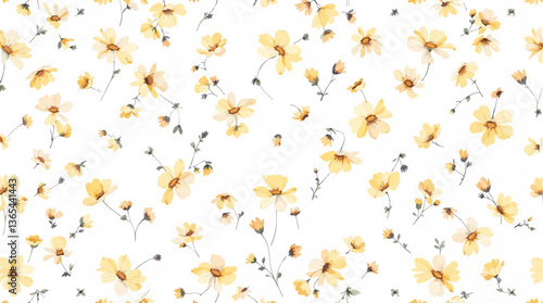 Watercolor pattern flowers yellow white background