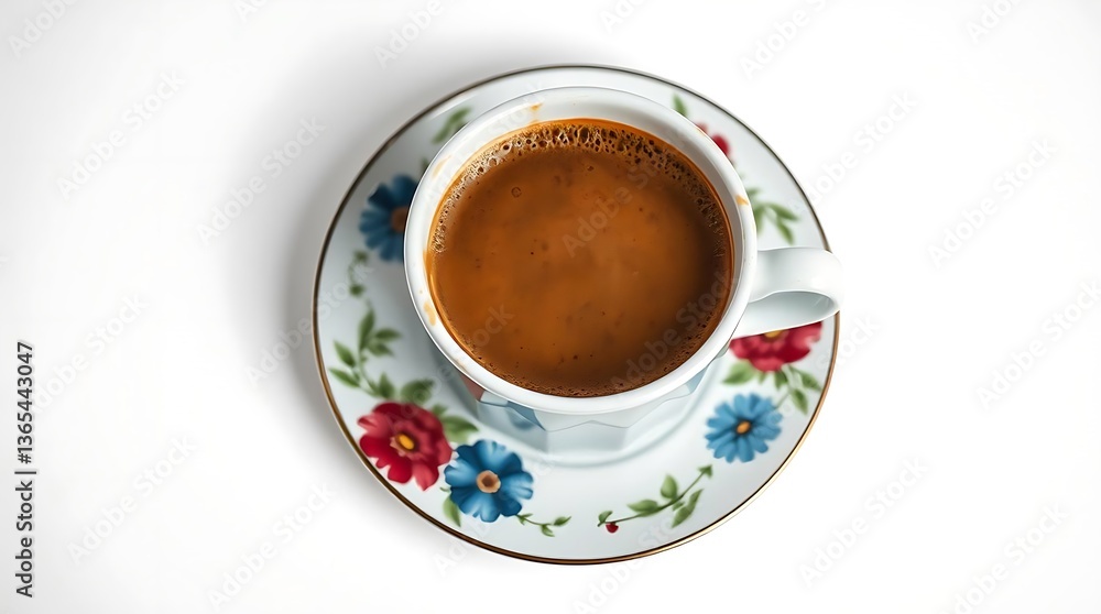 Fototapeta premium Turkish Coffee in Floral Cup and Saucer Traditional Hot Beverage