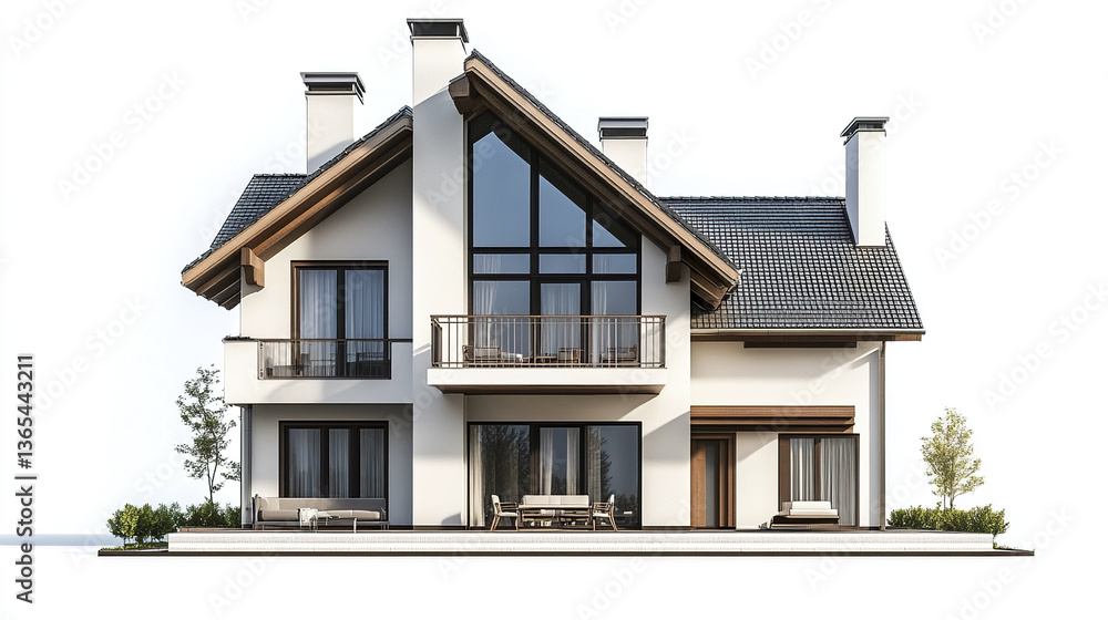 Modern residential house with large windows and sloped roof Modern residential house with large windows and sloped roof