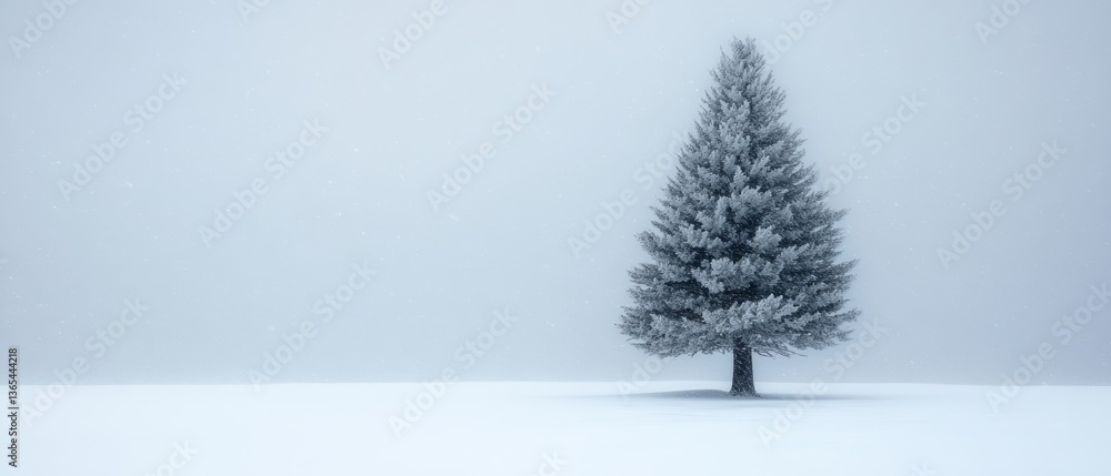 Fototapeta premium Lone Tree in Blizzard: Snowy Field Scene 