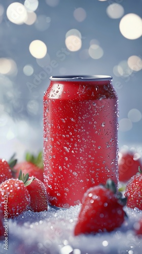 Refreshing Strawberry Drink Surrounded by Fresh Strawberries in a Sparkling O...
