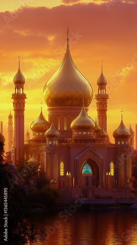 Majestic Skyline at Sunset Showcasing Domes and Minarets in a Historical City