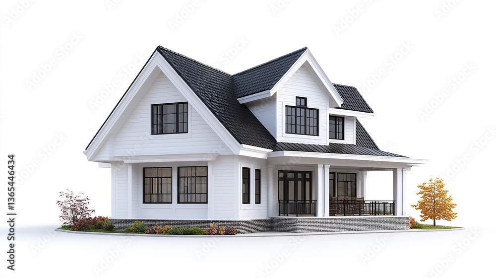 modern white residential house with porch and black roof modern white residential house with porch and black roof