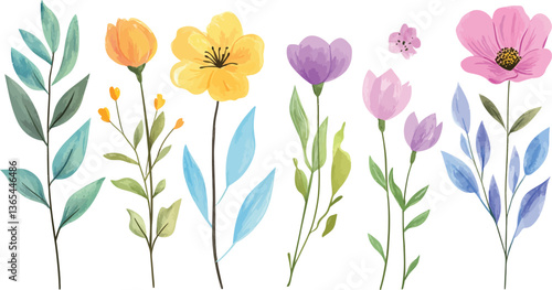set of spring flowers flat vector