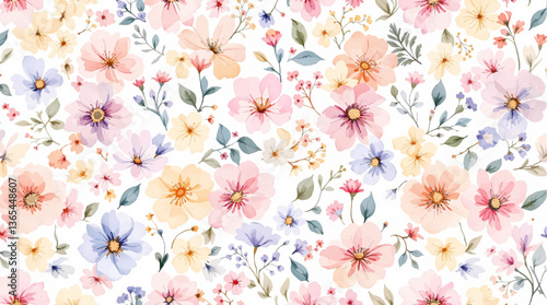 Watercolor pattern flowers color white background