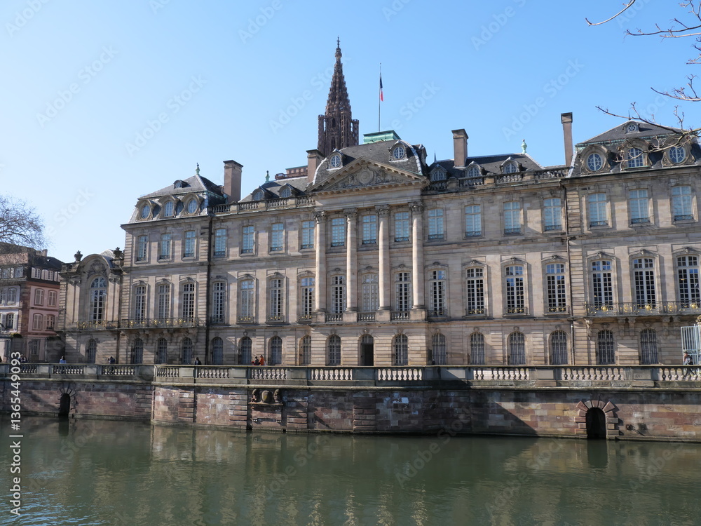 Palais Rohan on the river Ill in front of the cathedral in Strasbourg Alsace France Palais Rohan on the river Ill in front of the cathedral in Strasbourg Alsace France