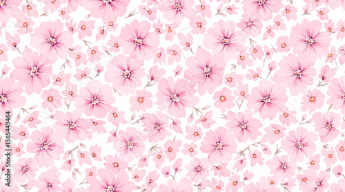 Watercolor Pink flower background, Seamless pattern with watercolor pink flowers