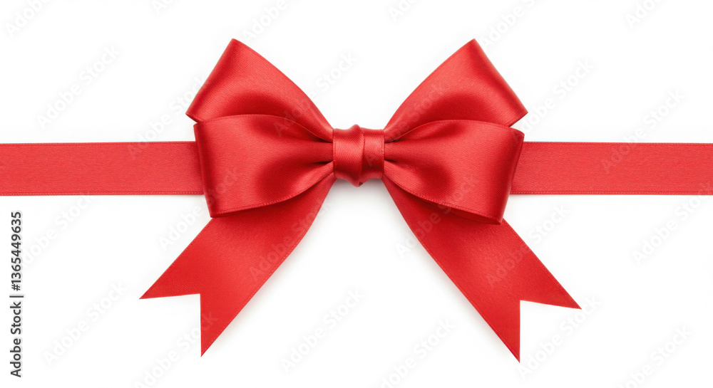 Fototapeta premium Classic Red Satin Gift Bow with Ribbon on White Background – Elegant Present Wrapping