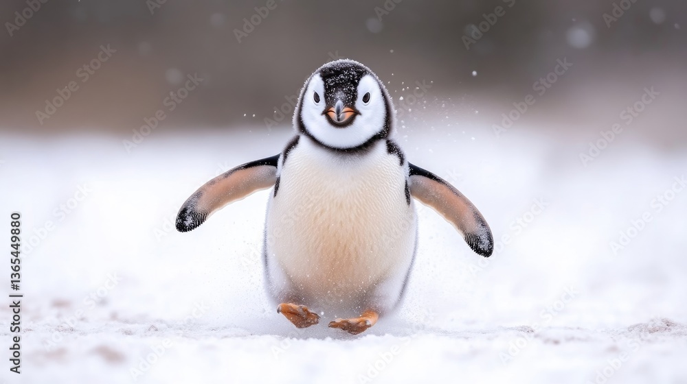 Fototapeta premium Cute penguin running on snow