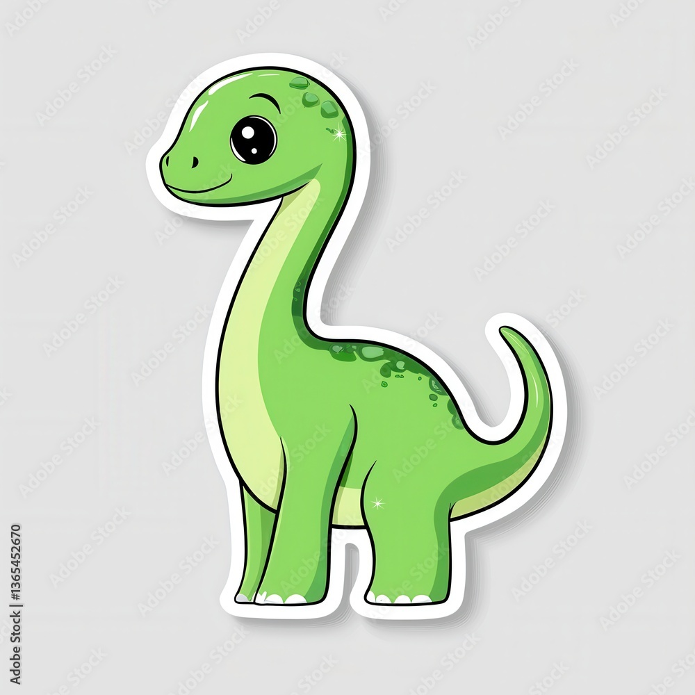 Fototapeta premium Adorable Cartoon Green Dinosaur Sticker Illustration