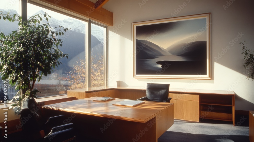 A designers office with minimalistic elegance featuring fine art and high end furniture. A designers office with minimalistic elegance featuring fine art and high end furniture.