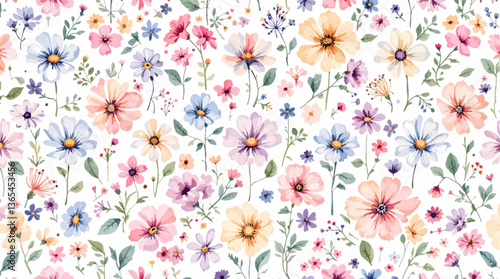 Watercolor Color flower background, Beautiful seamless pattern with watercolor gentle color flowers