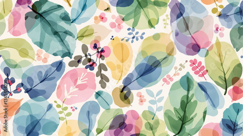 Watercolor pattern green leaves white background	