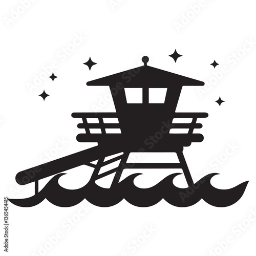 Lifeguard tower Silhouette vector Black, Safeguard tower black on a white background.