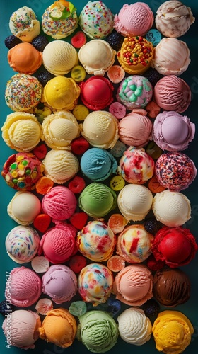 Colorful Assortment of Ice Cream Scoops Displayed in an Enticing Manner