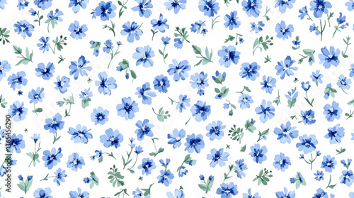 Watercolor Blue flower background, Beautiful seamless pattern with watercolor gentle blue flowers
