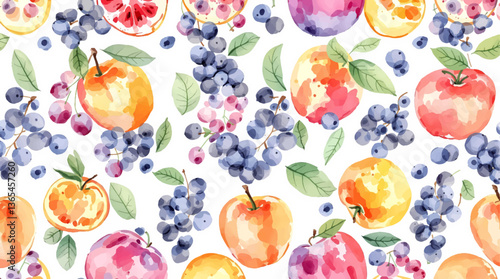 Watercolor pattern fruits white background