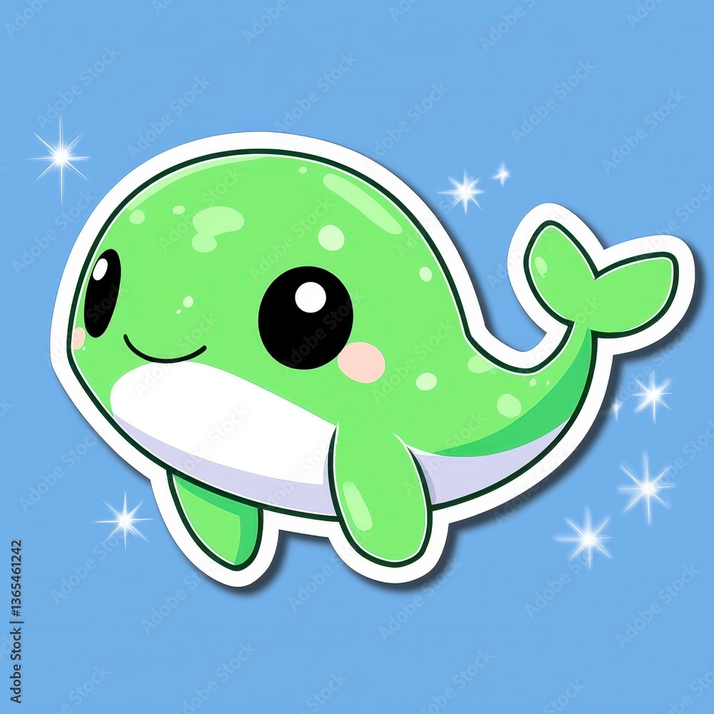 Naklejka premium Adorable Green Cartoon Whale Sticker Design