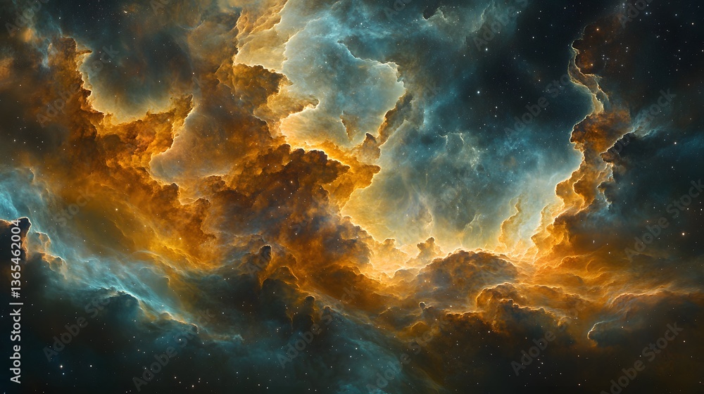Fototapeta premium Mesmerizing dreamlike nebula illuminated in the cosmic sky with vibrant gas clouds and stellar brilliance