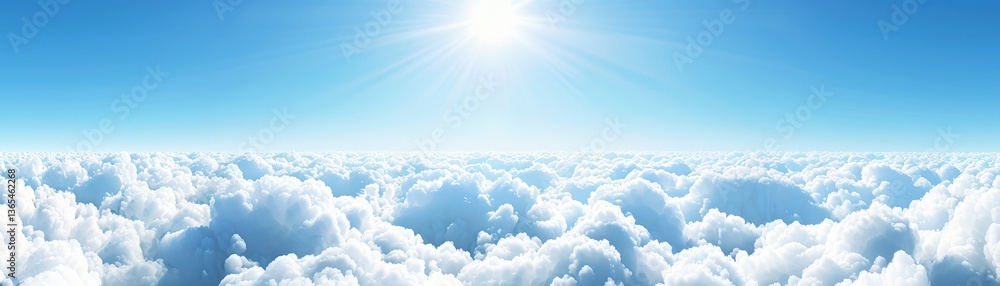 Fototapeta premium A bright blue sky filled with fluffy white clouds, illuminated by sunlight, creating a serene and tranquil atmosphere.