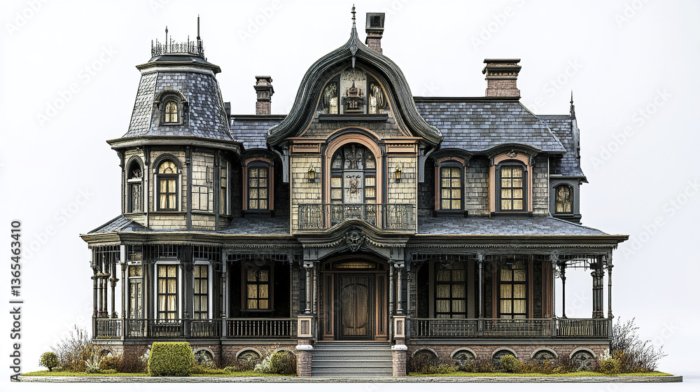Fototapeta premium Victorian style house with ornate details and steep roof