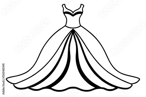 elegant ball gown dress in line art vector illustration