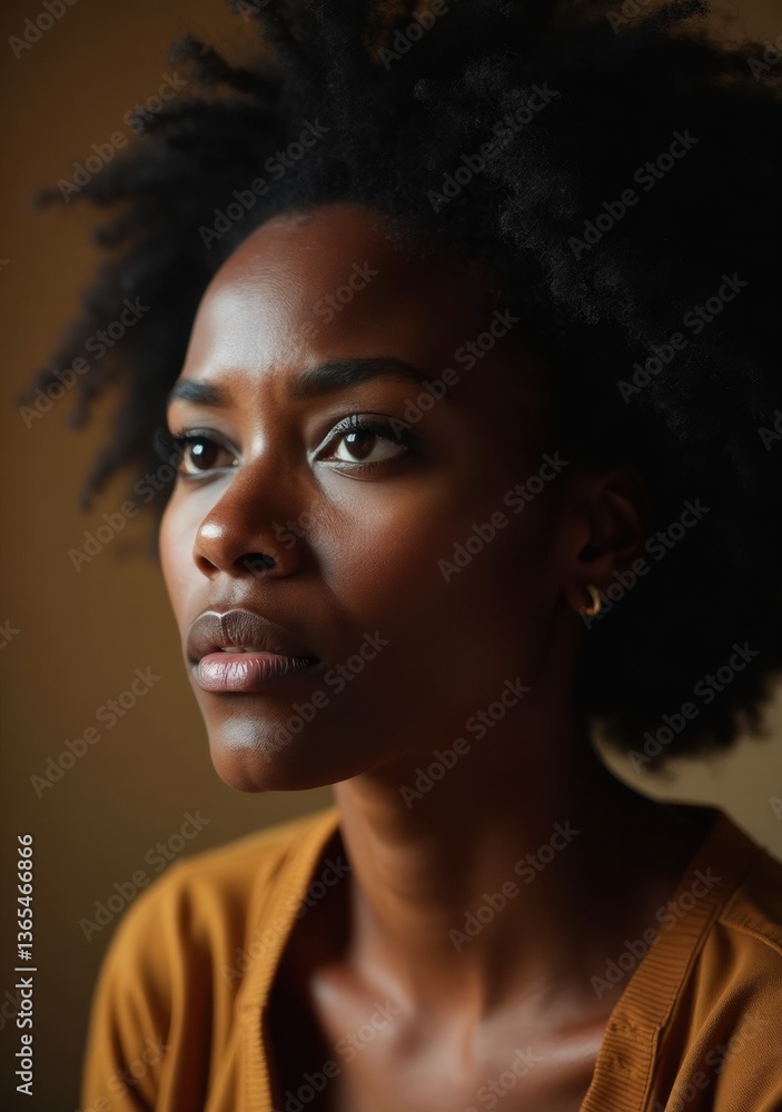 Woman deep in thought with natural light Woman deep in thought with natural light