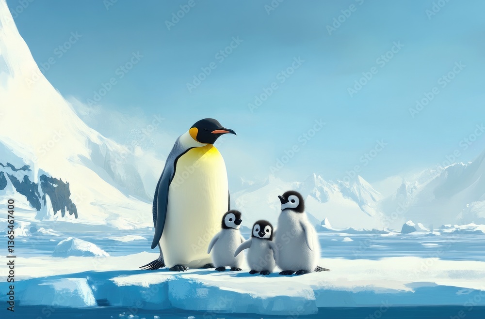 Fototapeta premium A family of emperor penguins standing in the snow