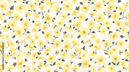 Watercolor yellow flower background, Beautiful seamless pattern with watercolor gentle color flowers