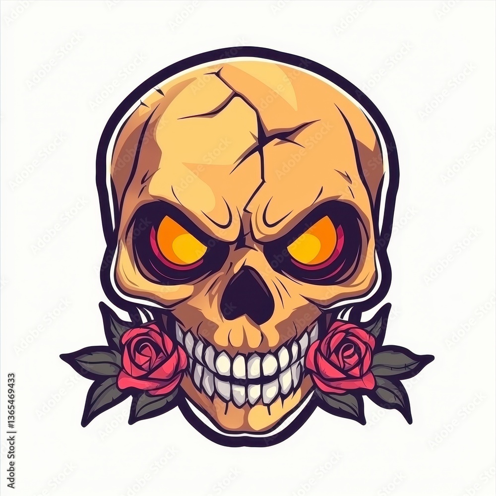 Fototapeta premium Grim Reaper Skull with Roses - Vintage Tattoo Style Illustration