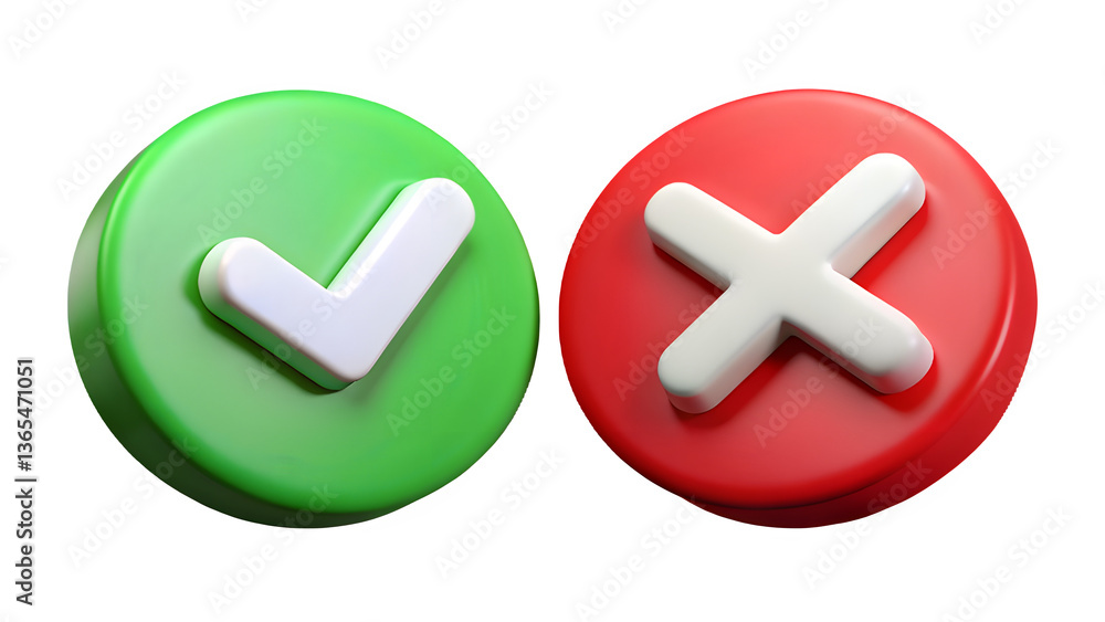 Obraz premium Realistic Right And Wrong 3D Button Vector Illustration.