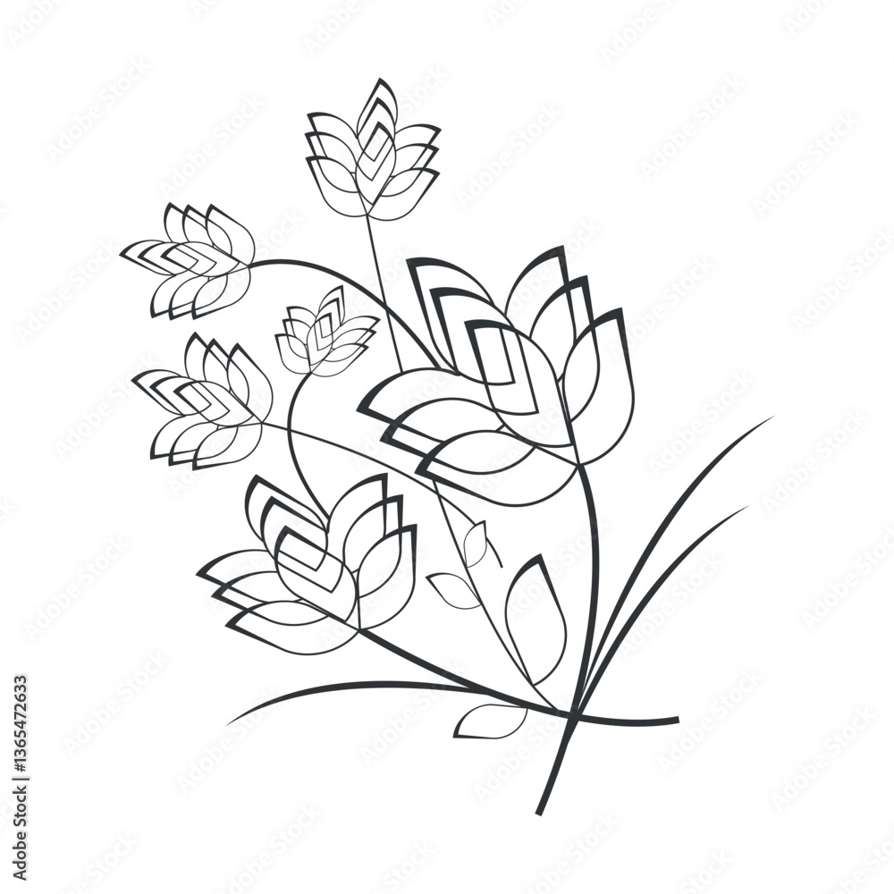 An illustration of a vector flower in continuous line art drawing style.
An illustration of a vector flower in continuous line art drawing style.