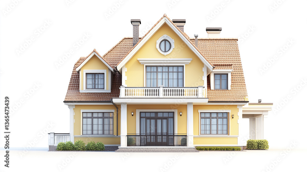 Charming yellow house with gabled roof and large windows Charming yellow house with gabled roof and large windows
