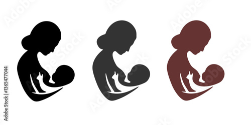 Mother feeding breast milk to baby sign. Lactating mother icon. Breastfeeding icon