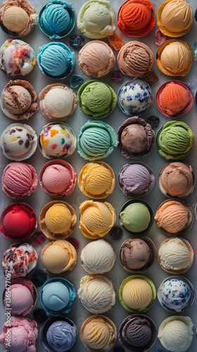 Colorful Assortment of Ice Cream Scoops Displayed in an Enticing Manner