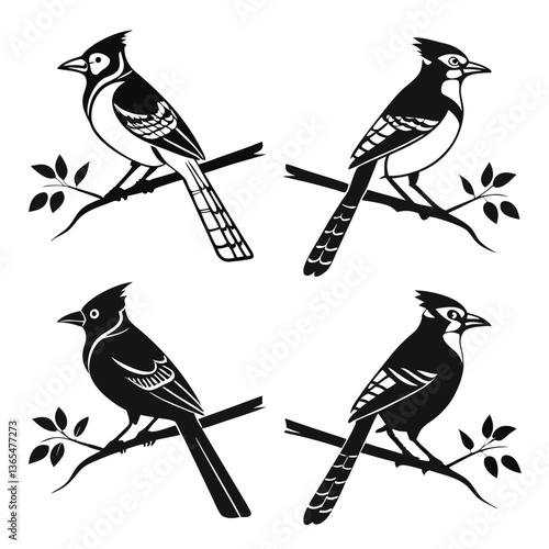 Blue Jay icon set black silhouette vector bundle