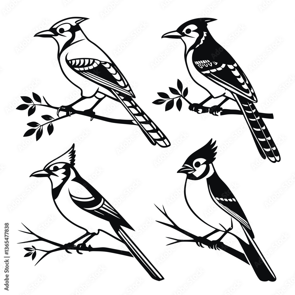 Fototapeta premium Blue Jay icon set black silhouette vector bundle