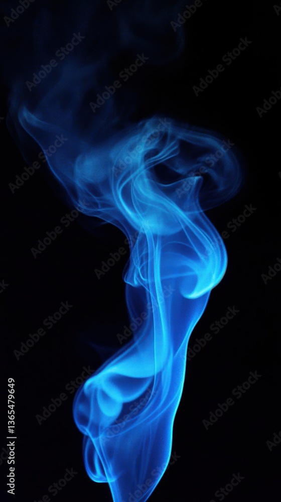 Blue Smoke Against Black Background in Abstract Formation Blue Smoke Against Black Background in Abstract Formation