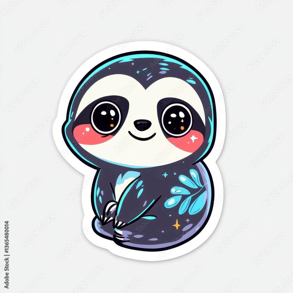 Obraz premium Adorable Kawaii Sloth with Galaxy Design - Cute Animal Sticker