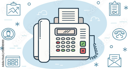 Colorful Fax Machine Illustration vector design, Fax logo design, Fax icon design