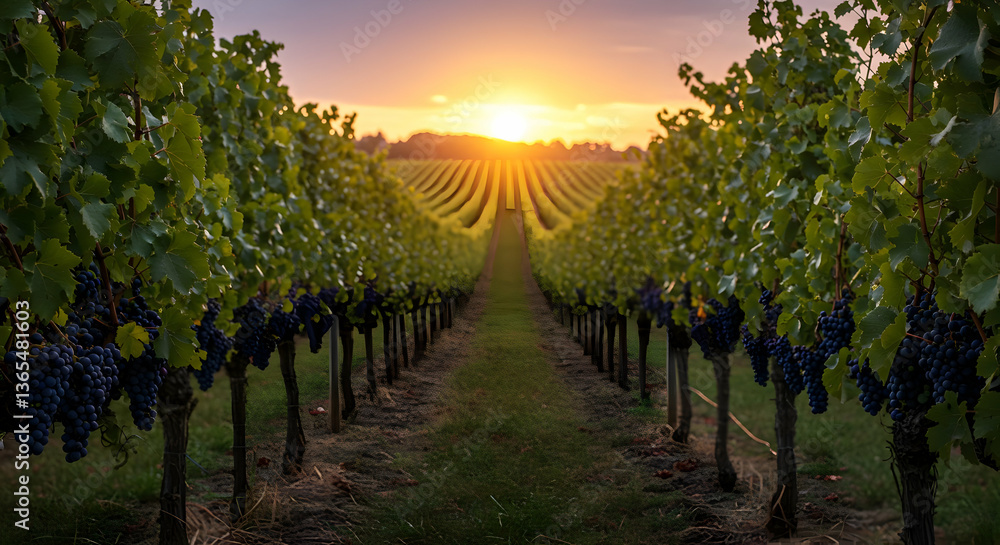 Naklejka premium Sunset Vineyard Landscape