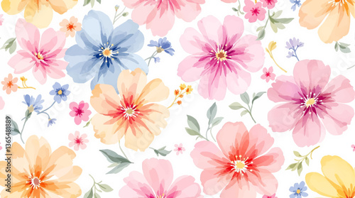 Watercolor Color flower background, Beautiful seamless pattern with watercolor gentle color flowers