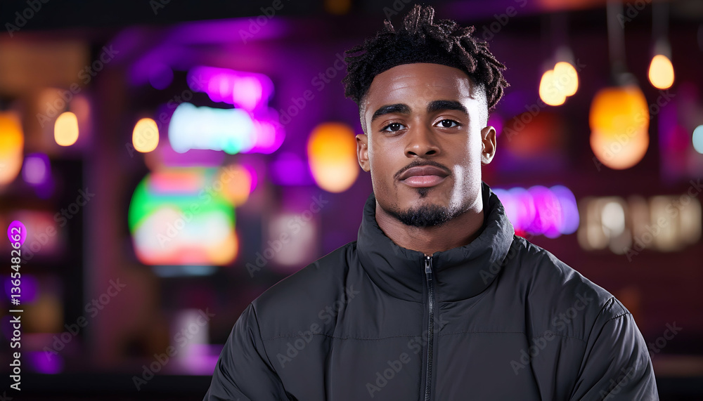 Confident young man with dreadlocks poses in a dimly lit bar Confident young man with dreadlocks poses in a dimly lit bar