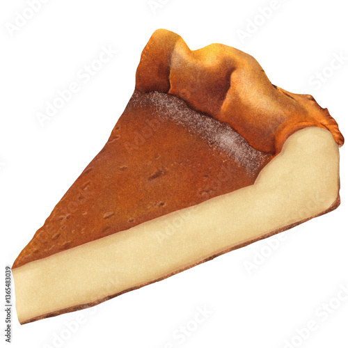 slice of pumpkin pie with golden brown crust, showcasing smooth, spiced filling